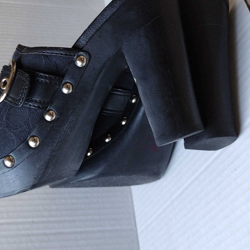 Coach Black Fabric and Leather Mules with Chunky Heel 9.5 - Picture 10 of 12